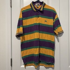 PERLIS Mens USA Mardi Gras Striped Crawfish Cotton Polo Golf Shirt XL Preppy